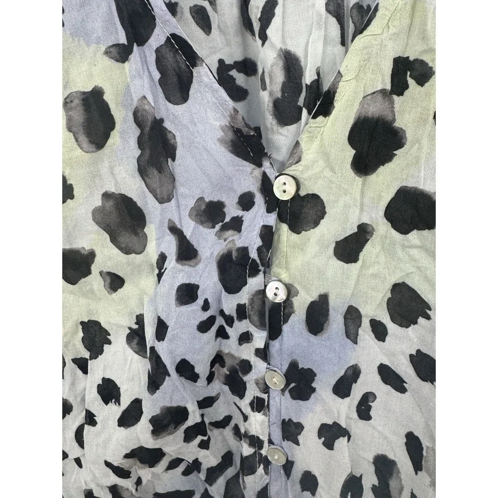 Bella Dahl Animal Print Button Blouse Women M Blue Preppy Bohemian Tie Bottom - Picture 6 of 8